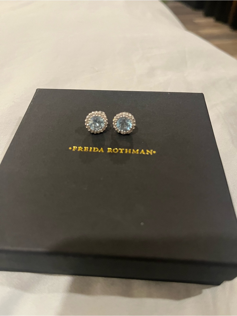 Freida Rothman Topaz Blue Halo Crystal Stud Earrings